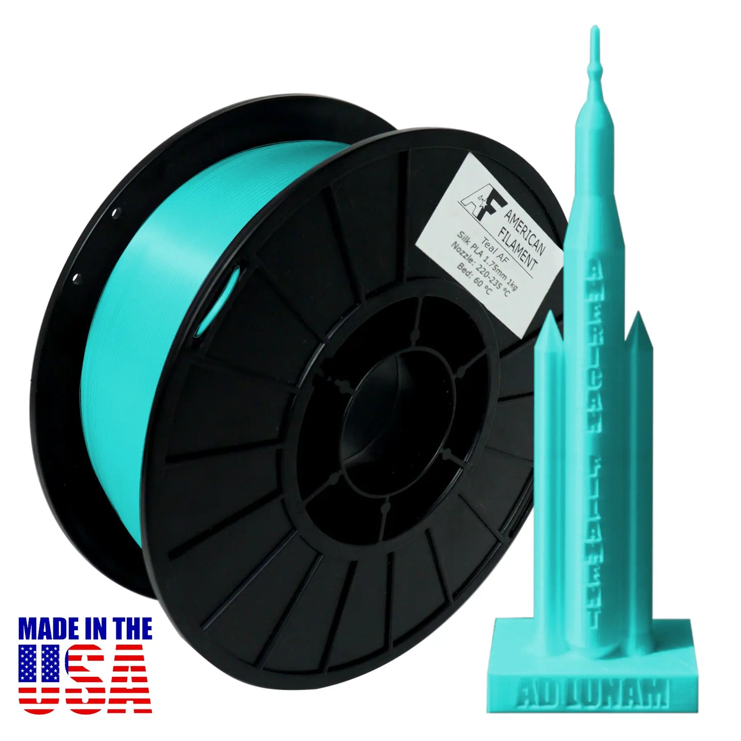 Teal AF Silk PLA 3D Printer Filament, 1.75 mm Diameter, 1 kg Spool   Silk PLA   3DPrintiverse.com