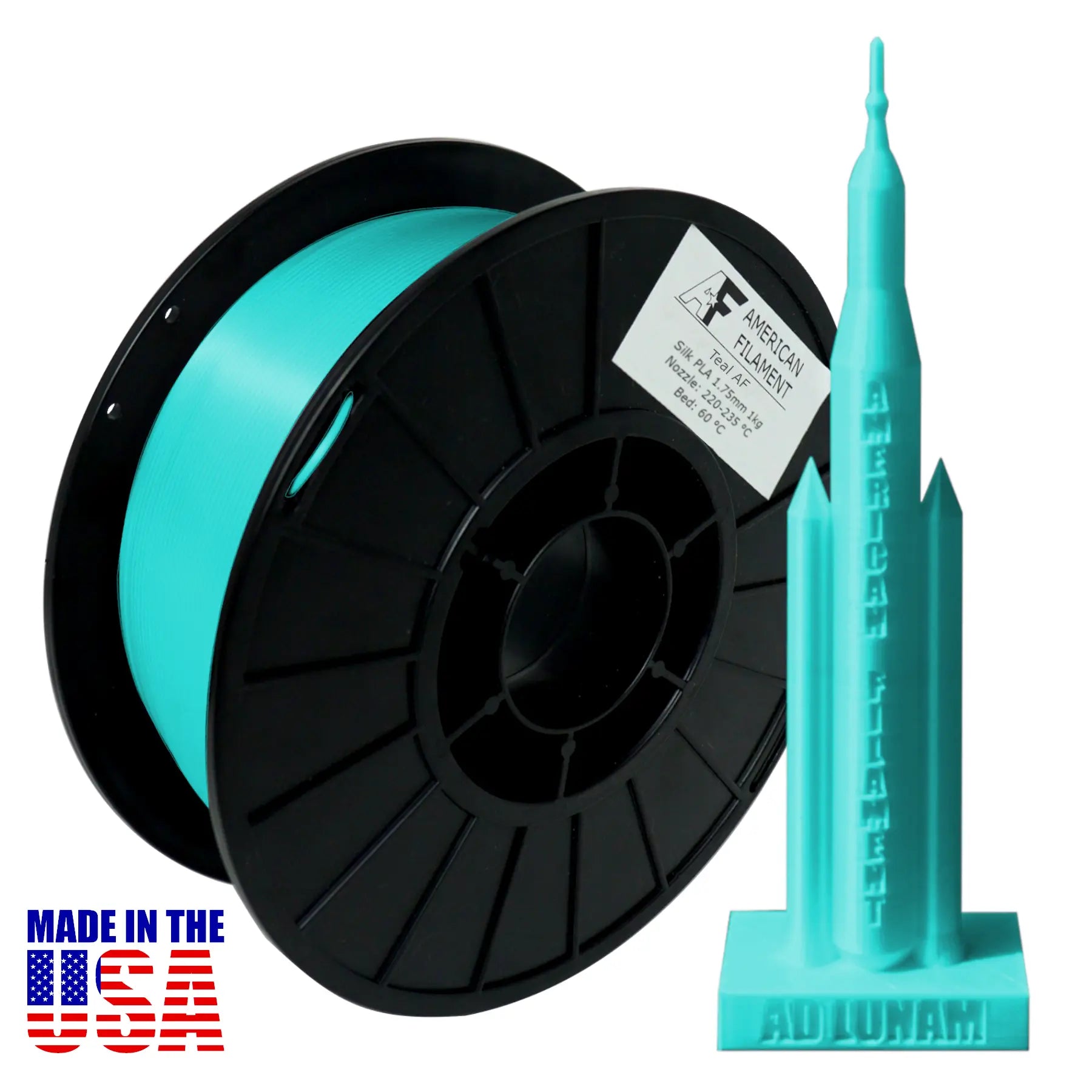 Teal AF Silk PLA 3D Printer Filament, 1.75 mm Diameter, 1 kg Spool   Silk PLA   3DPrintiverse.com