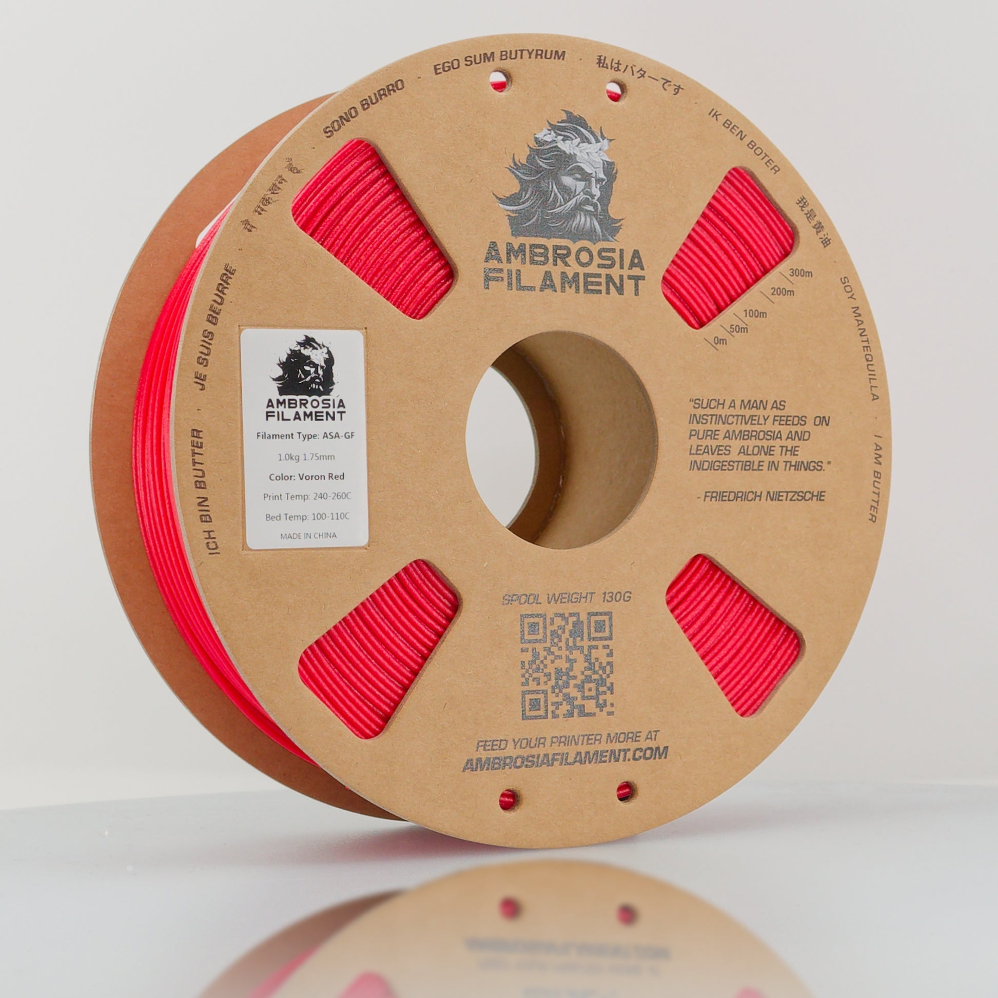 AMBROSIA ASA-GF Glass Filled ASA Filament of the Gods - 1KG Bambu AMS Friendly Cardboard Spools Premium 3D Printing Filament West3D Printing