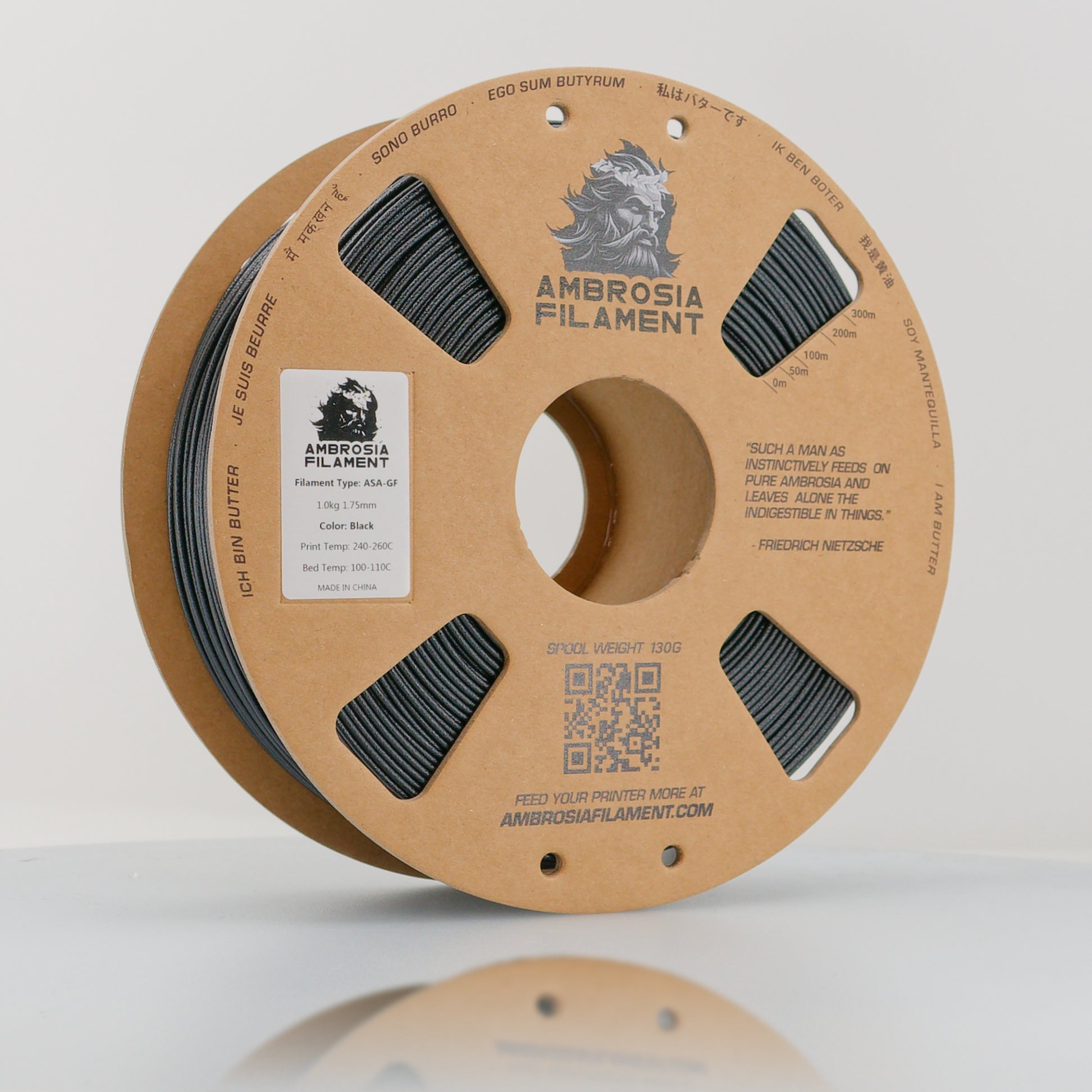AMBROSIA ASA-GF Glass Filled ASA Filament of the Gods - 1KG Bambu AMS Friendly Cardboard Spools Premium 3D Printing Filament West3D Printing