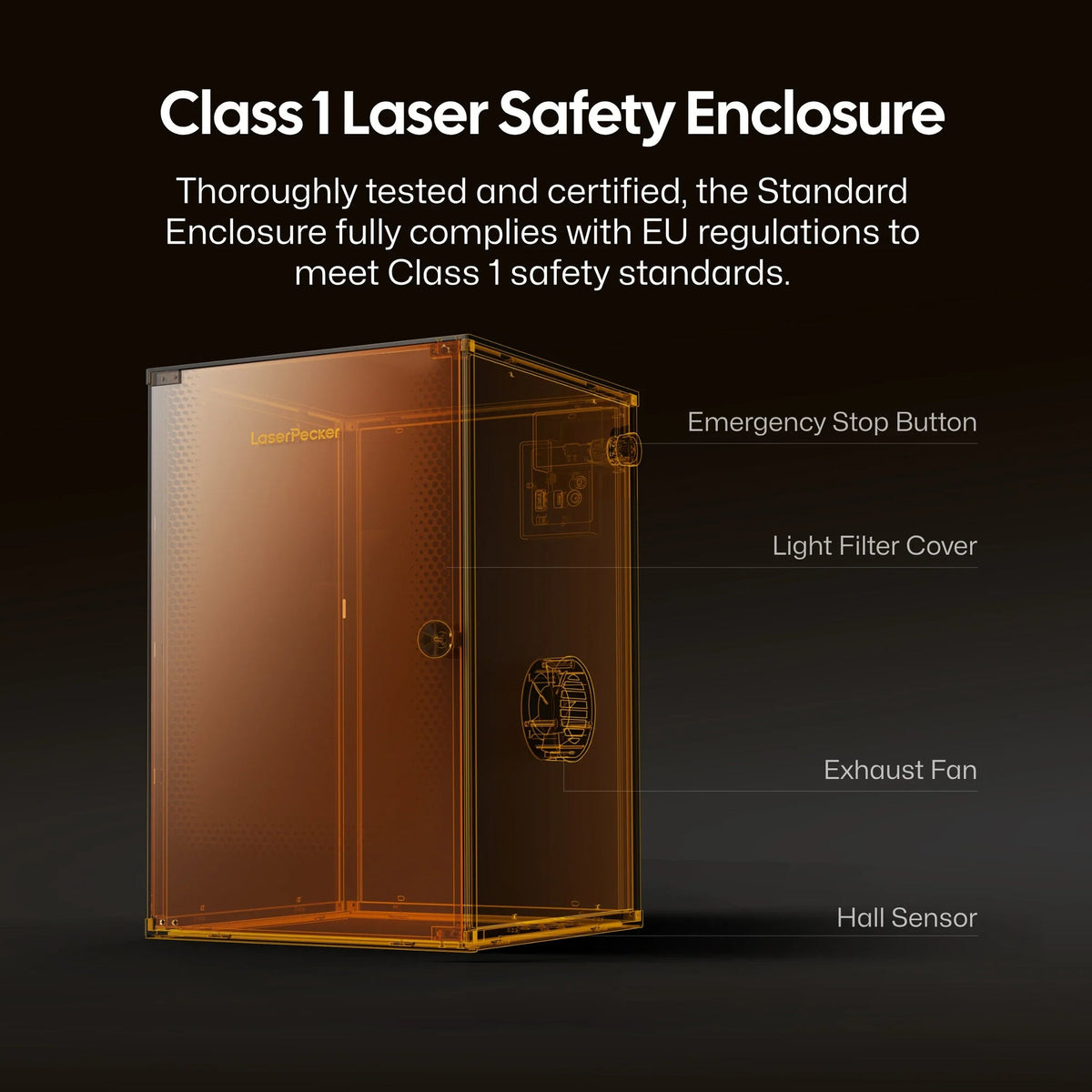 Class 1 laser safety enclosure with emergency stop and exhaust fan