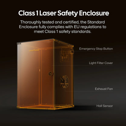 Class 1 laser safety enclosure with emergency stop and exhaust fan