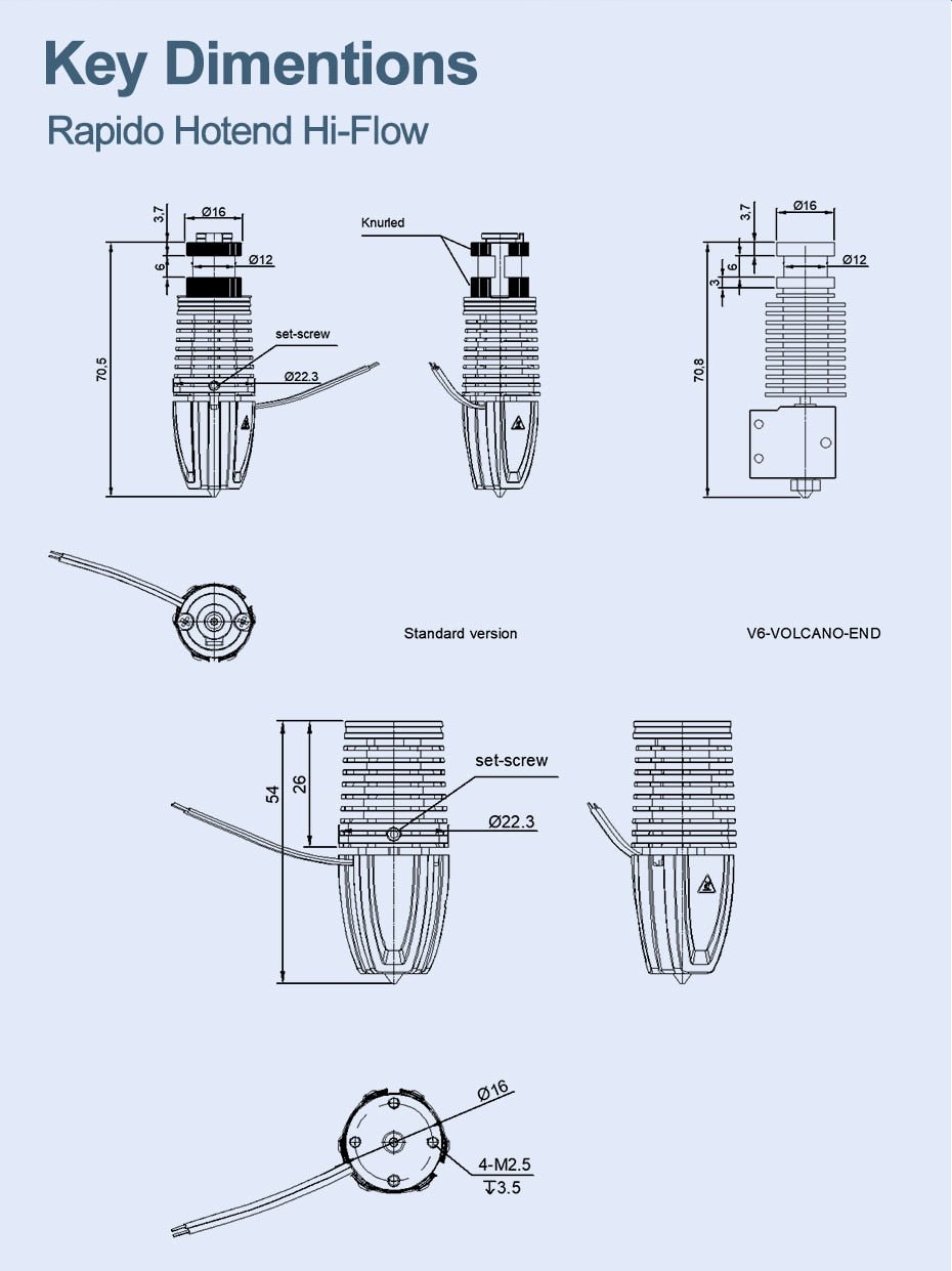 Phaetus Rapido (Rapido 2) Hot End (Hotend) - UHF / HF Standard and Plus (104NT and PT1000) West3D Printing