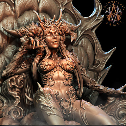 3D Printed Archvillain Games - Queen Naamah on Throne 28mm 32mm D&D 3D Printing Boss